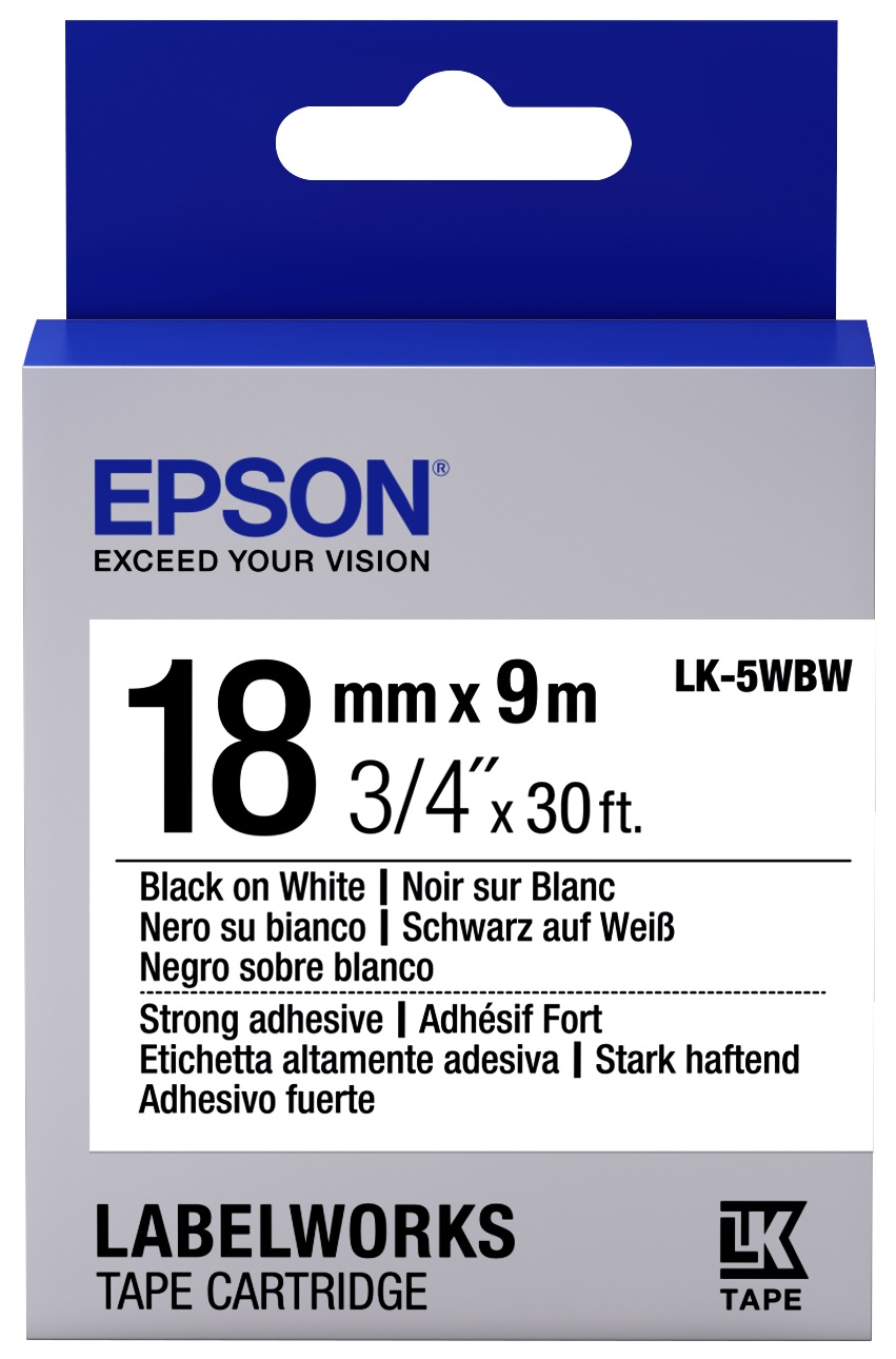 Картридж с лентой Epson LK5WBW принтеров LW-400/LW-400VP/LW-600P/LW-700/LW-Z710/LW-900P/LW-1000P/LW-Z5000BE Strng adh Blk/Wht 18