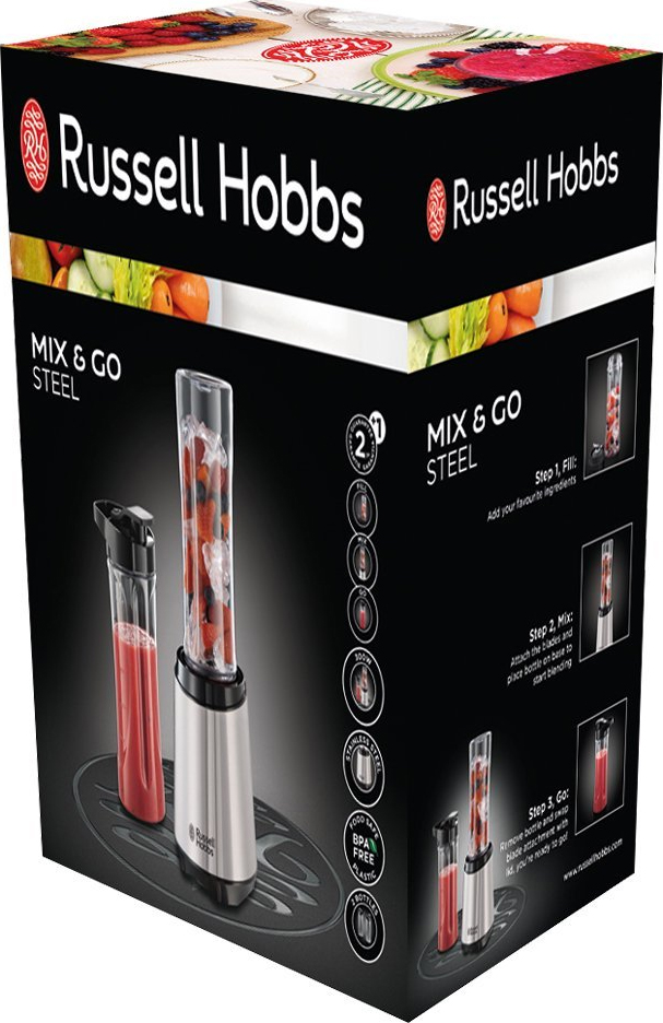 Блендер Russell Hobbs для смузі Mix&Go 300Вт, чаша-600мл, чорно-сріблястий