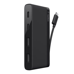 USB Хаб Belkin Travel Hub, 2 порти USB-C + 2 порти USB 3.0, без БЖ, Black (4 порти) (F4U090btBLK)