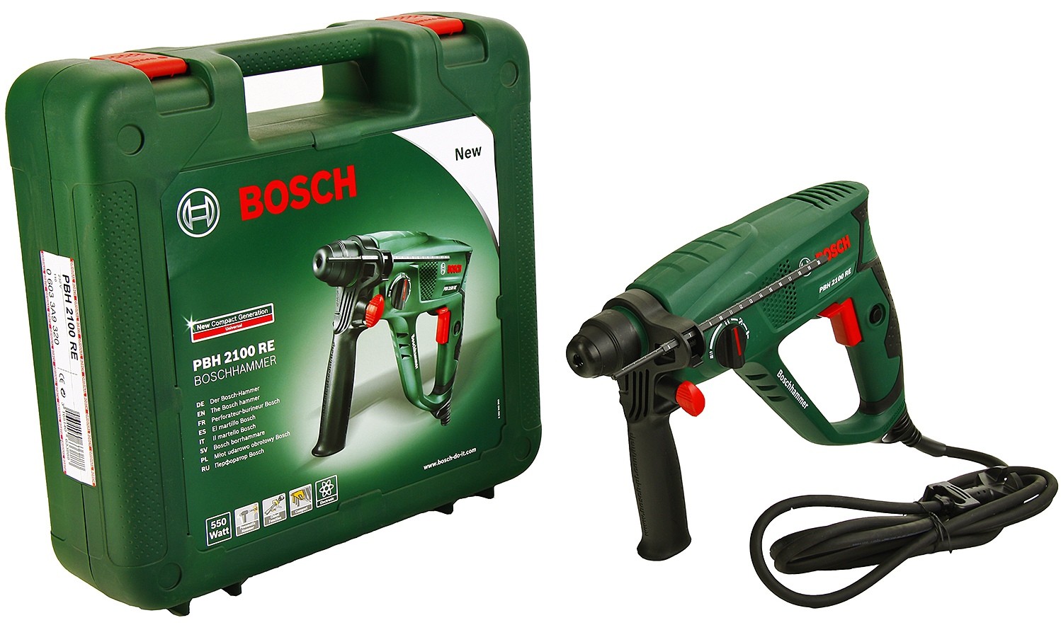 Перфоратор Bosch PBH 2100 RE, SDS-plus, 550Вт, 1.7Дж, 2.2кг