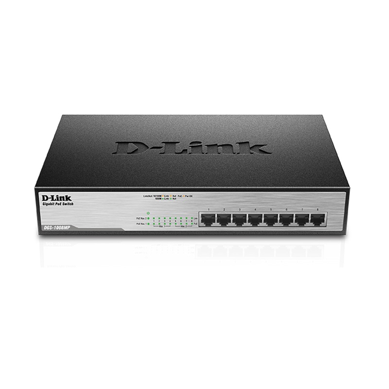 Комутатор D-Link DGS-1008MP 8xGE PoE, 140W, Некерований