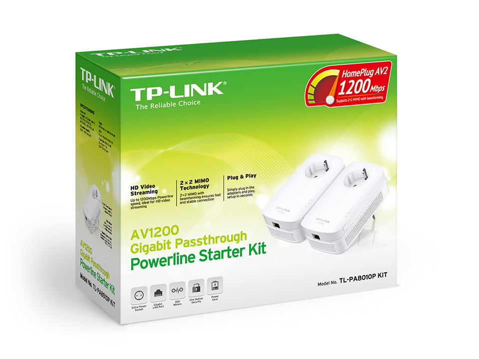 Комплект Адаптерiв Powerline TP-LINK TL-PA8010PKIT AV1300, 1xGE, AC1200, (TL-PA8010 2шт), Розетка