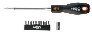 Отвертка Neo Tools битодержатель с гибким стержнем 1/4", переходник, 10 бит, SL,PH,PZ,Torx