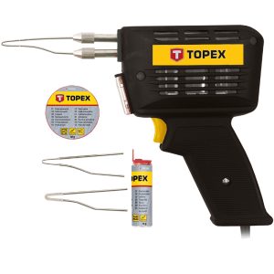 Паяльник електричний TOPEX, 150Вт, 400°C, нікельована мідь, паяльна паста, олов'яний припій, кейс