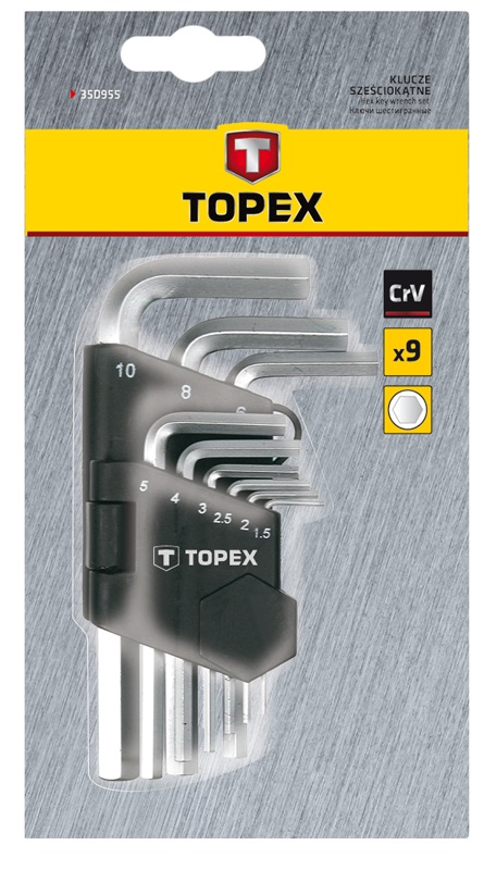 Ключі шестигранні TOPEX, набір 9шт, короткі, CrV, 1.5-10мм