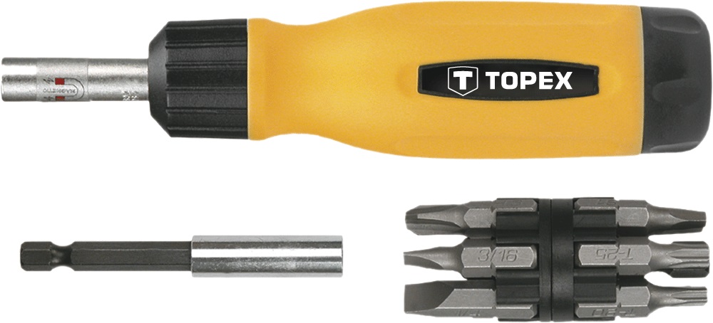 Отвертка TOPEX набор 14шт, битодержатель 1/4", 12 бит, SL,PH,PZ,Torx, сталь CrV