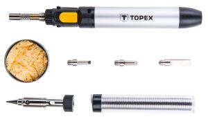 Паяльник газовий TOPEX, 400°C, паливо 12мл, 4 насадки.