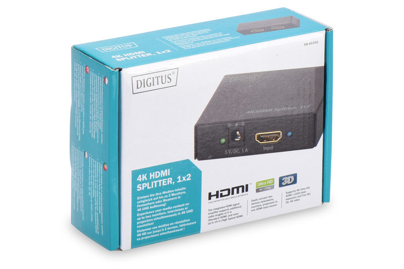 Відеоспліттер DIGITUS HDMI (INx1 – OUTx2), 4K, Black (DS-46304)