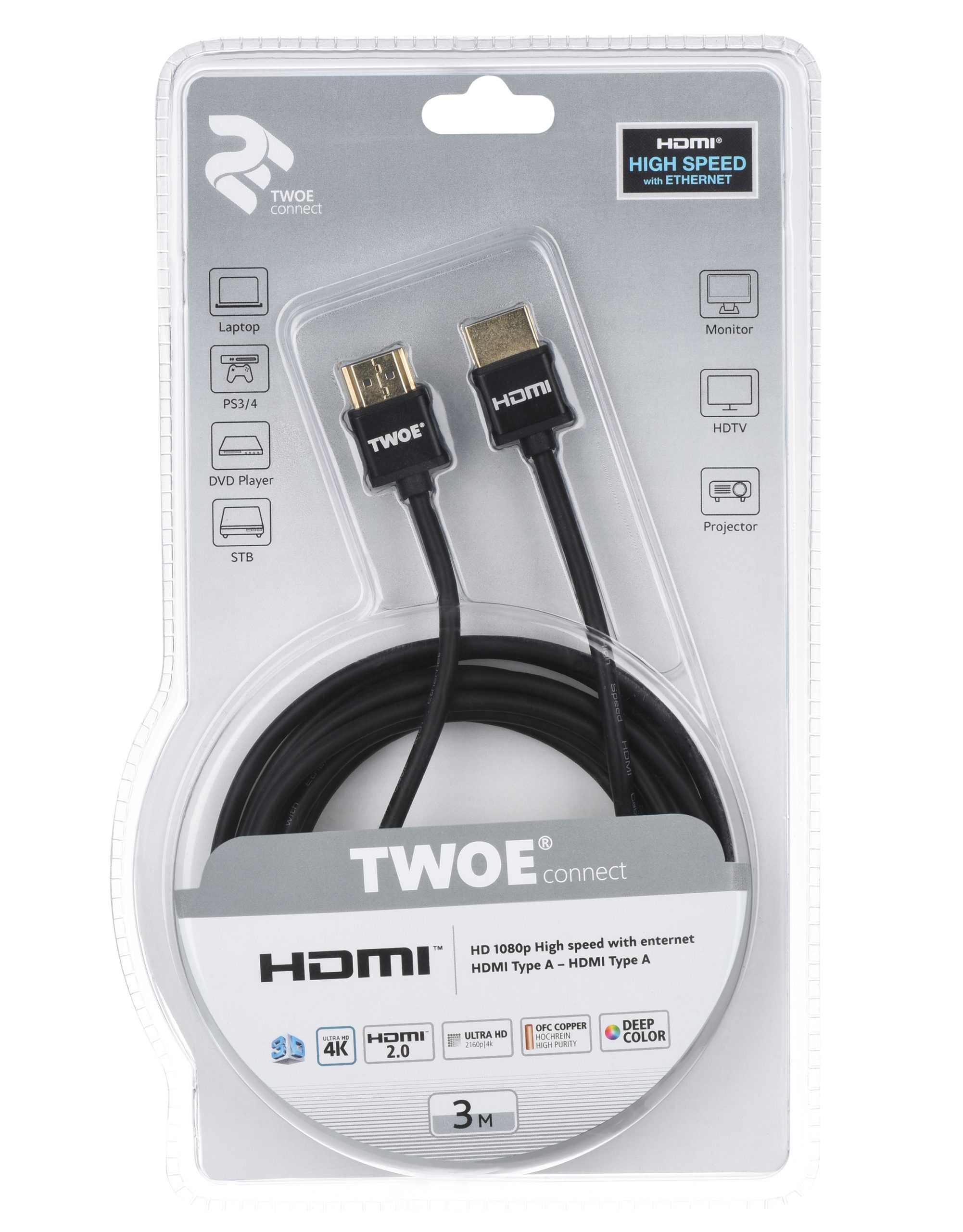 Кабель HDMI 2Е (AM/AM) V2.0, Ultra Slim, Aluminium, Black 3m (2EW-1119-3m)