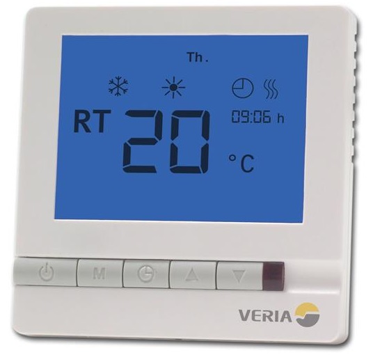 Терморегулятор Veria Control T45, +5...45 °C, сенсорний, вбудований, дротовий датчик, 13А, 230В, білий