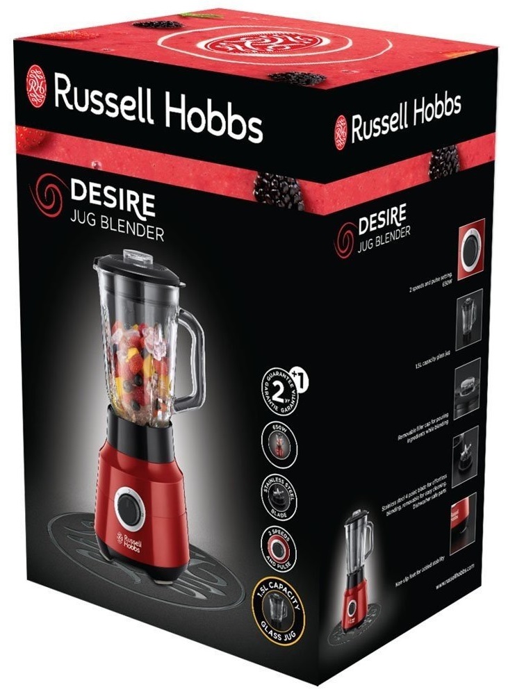 Блендер Russell Hobbs стаціонарний Desire 650Вт, чаша-1500мл, червоно-чорний