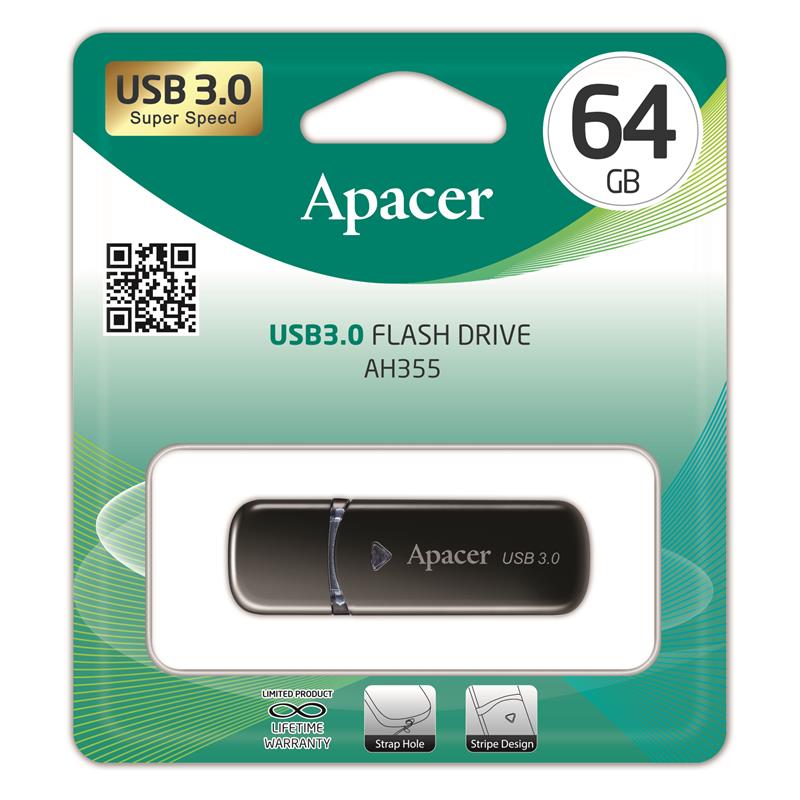 Накопичувач USB 3.0 APACER AH355 64GB Black (AP64GAH355B-1)