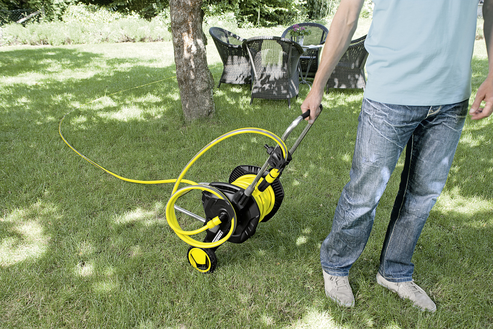 Котушка для шланга Karcher "HT 4.500", складна, регулювання висоти ручки візка, довжина шланга: 1/2" 50м, 5/8" 35м, 3/4" 23м