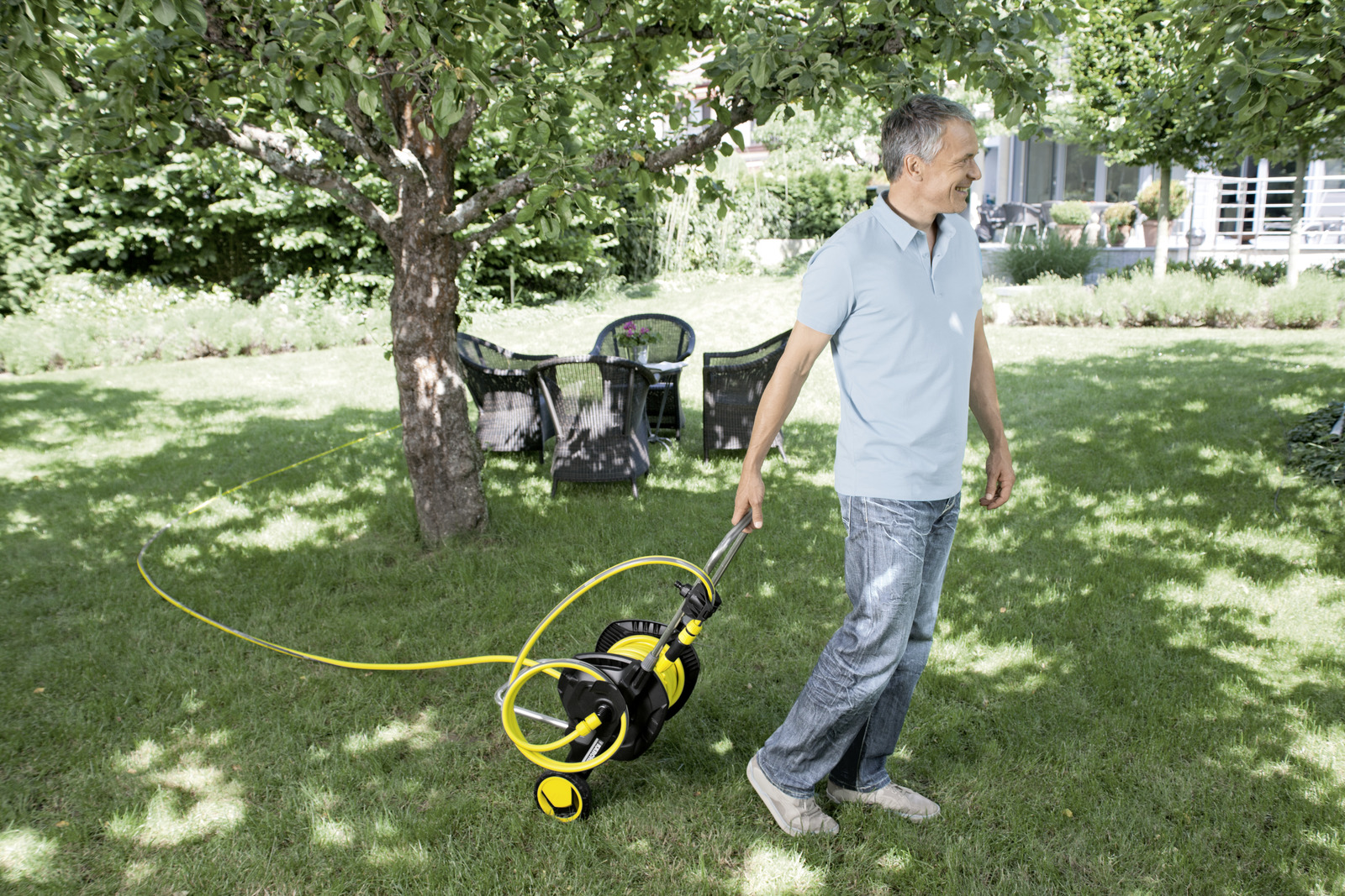 Котушка для шланга Karcher "HT 4.500", складна, регулювання висоти ручки візка, довжина шланга: 1/2" 50м, 5/8" 35м, 3/4" 23м