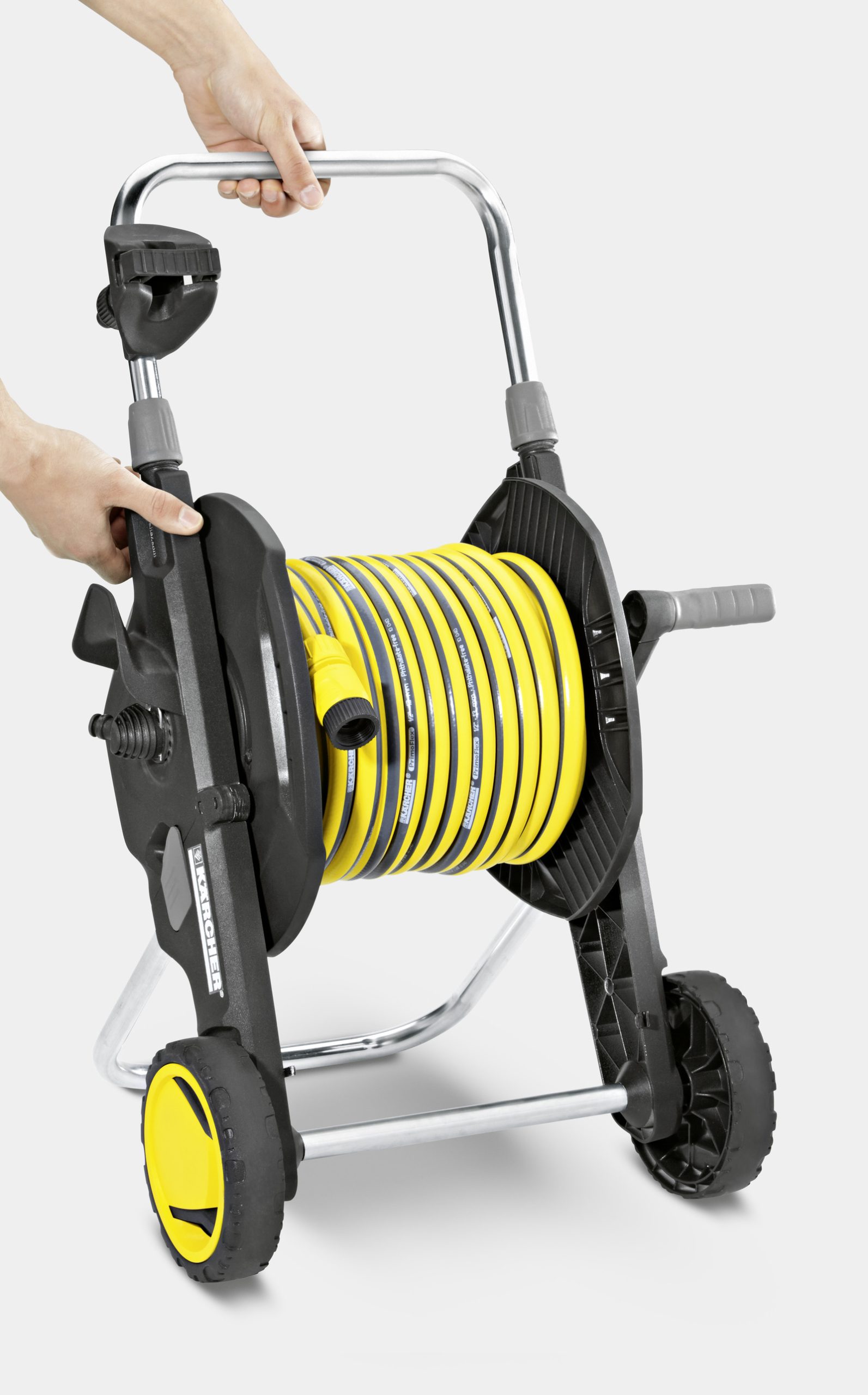 Котушка для шланга Karcher "HT 4.500", складна, регулювання висоти ручки візка, довжина шланга: 1/2" 50м, 5/8" 35м, 3/4" 23м