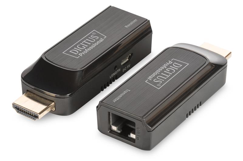 Подовжувач DIGITUS mini HDMI extender over UTP 50m, USB powered, чорний