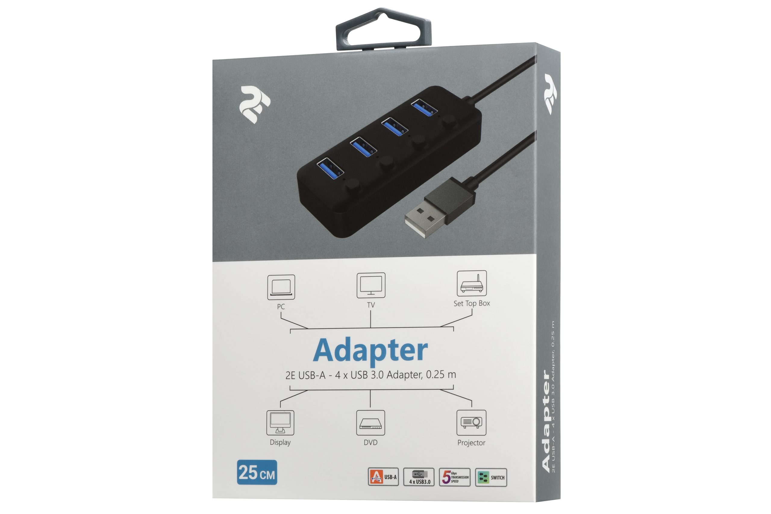 USB хаб 2Е USB-A to 4*USB3.0, Hub with switch, 0.25 м (2E-W1405)