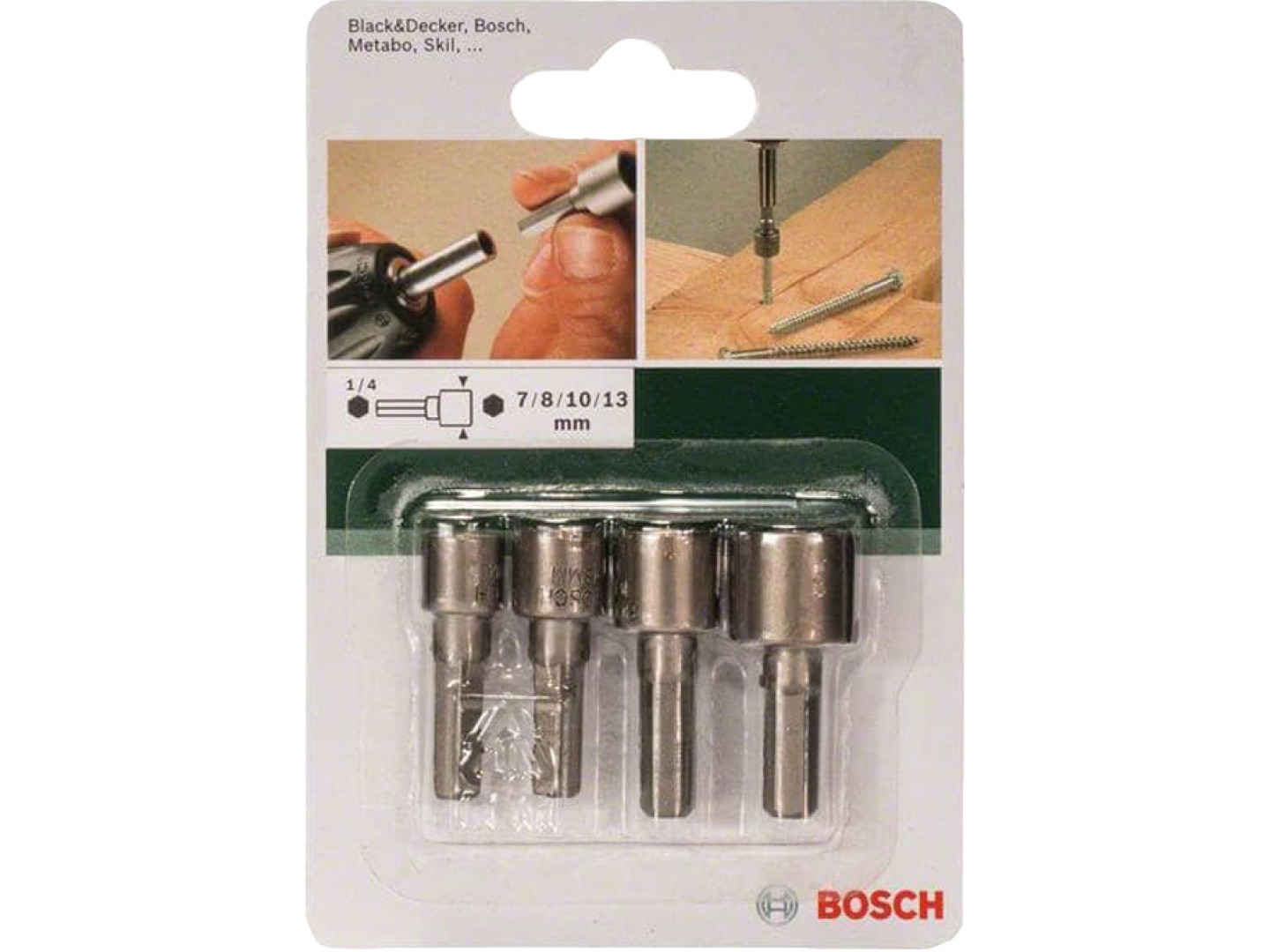 Головки торцеві Bosch 1/4", набір 4шт, 7,8,10,13мм