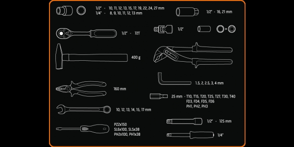 Набір інструментів Neo Tools, 1/2", 1/4", 56шт, універсальний, CrV