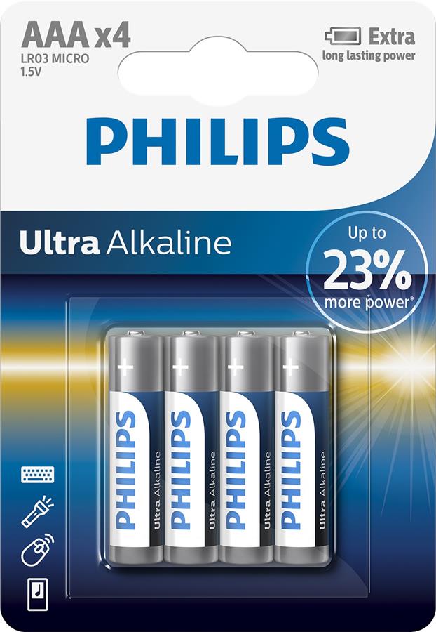 Батарейка Philips Ultra Alkaline лужна AAA блістер, 4 шт