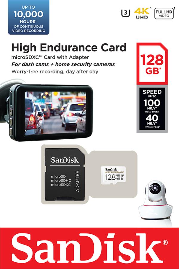 Карта пам'яті SanDisk microSD  128GB C10 UHS-I U3 V30 R100/W40MB/s High Endurance