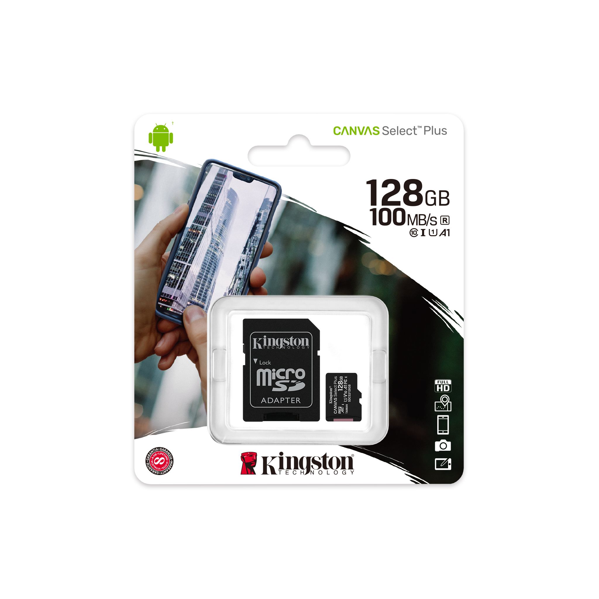 Карта пам'яті Kingston microSD  128GB C10 UHS-I R100MB/s + SD