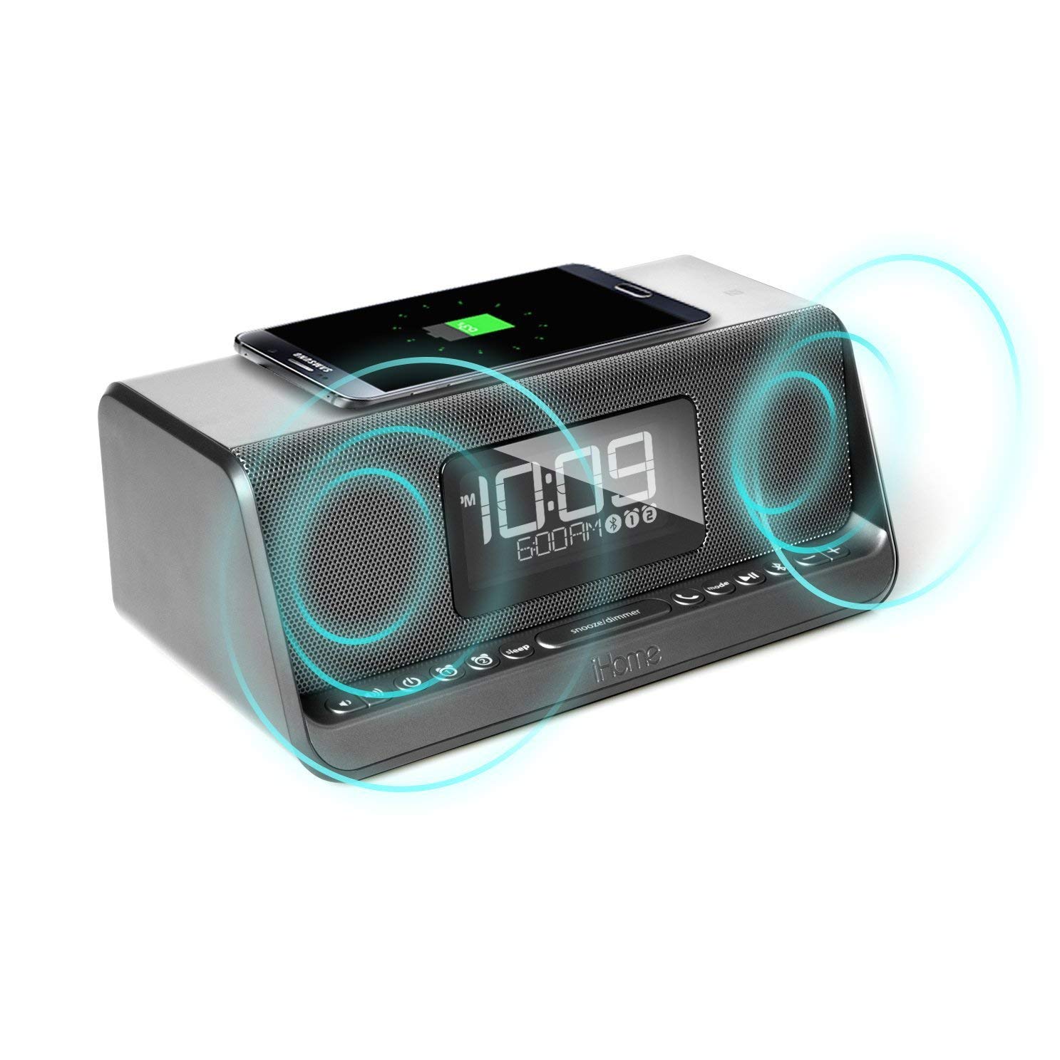 Акустична док-станція iHome IBN350G, Qi Wireless Charging, BT, NFC, USB, Aux Mic