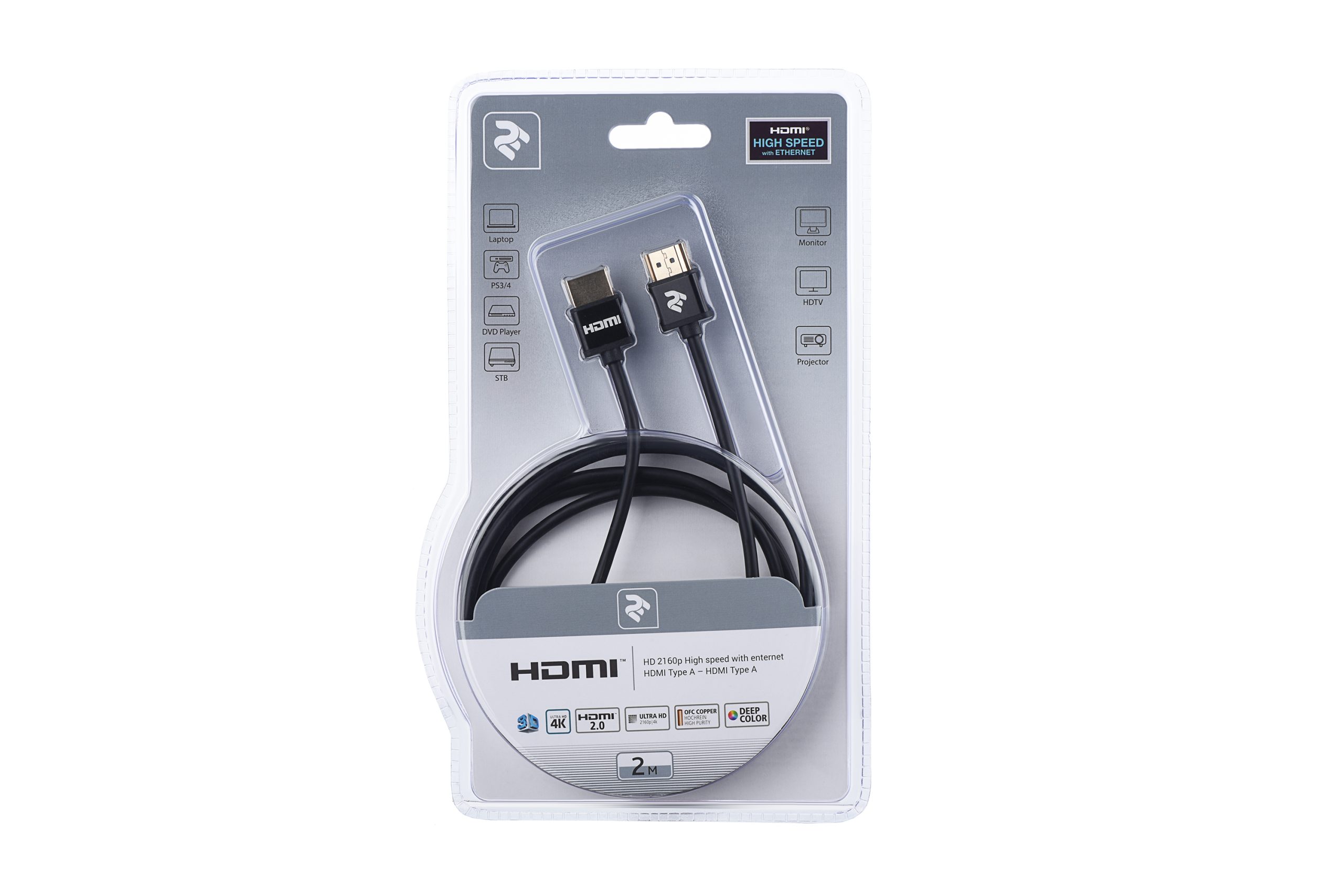 Кабель HDMI 2Е (AM/AM) V2.0, Ultra Slim, Aluminium, Black 2m (2EW-1119-2m)