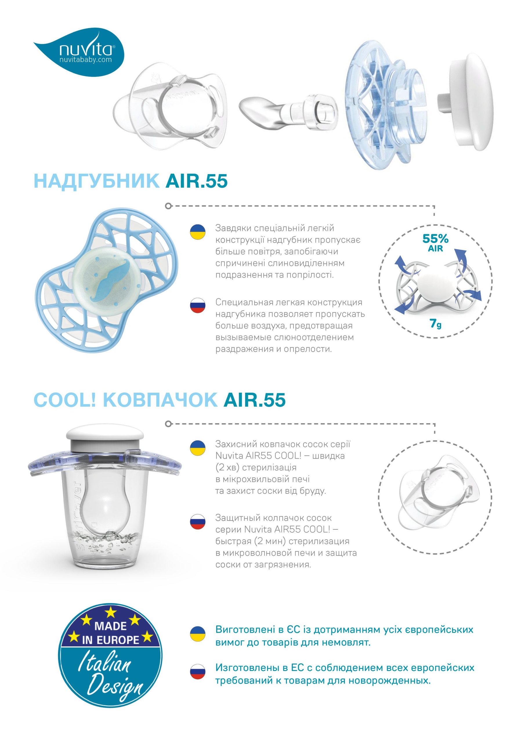 Пустушка ортодонтична Nuvita NV7084 Air55 Cool 6m +" BE HAPPY" перлинно-сіра (NV7084PG)