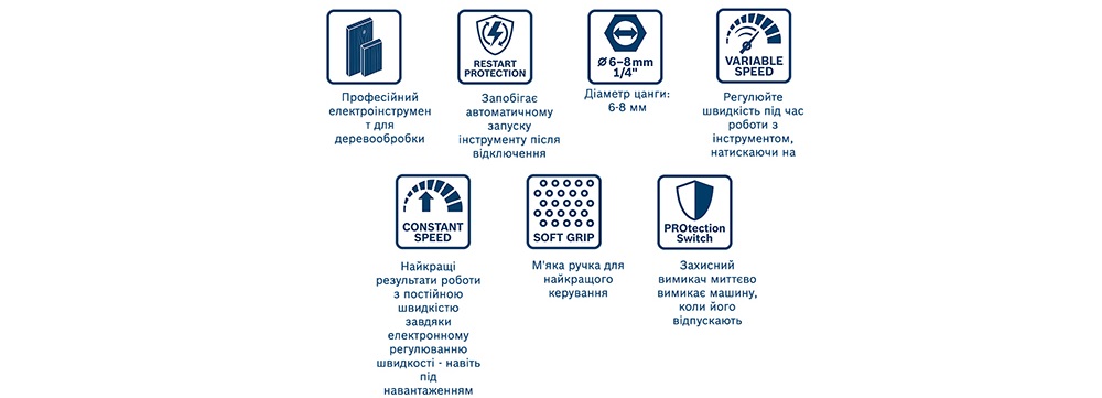 Фрезер Bosch GOF 130, 1300Вт, 11000-28000 об/хв, цанга 6 та 8мм, 3.5кг