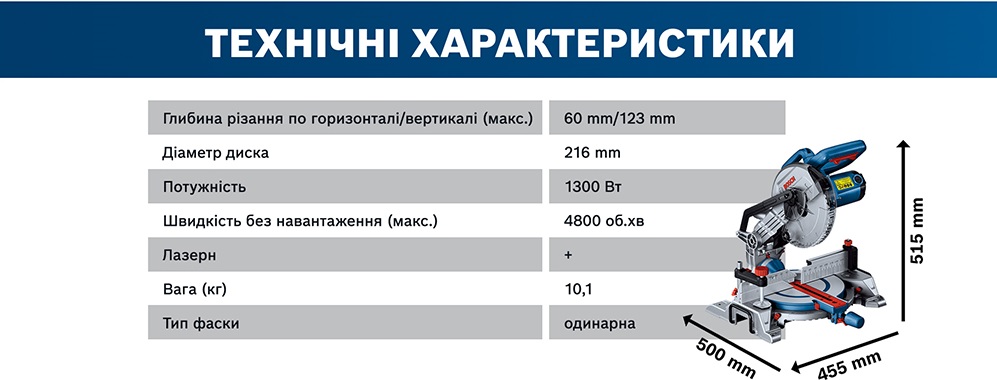 Пила торцювальна Bosch GCM 216 (0601B33000)