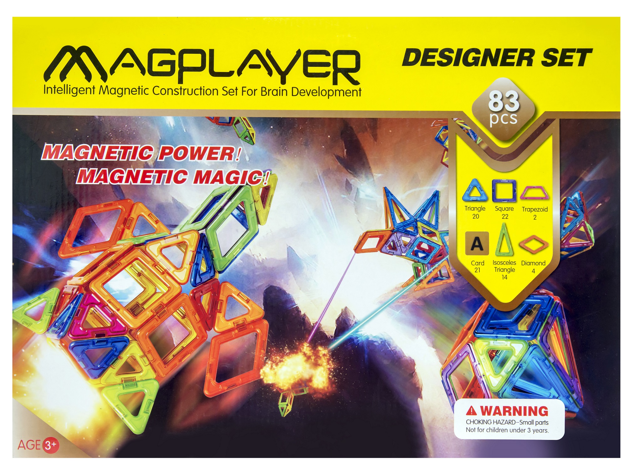 Конструктор Magplayer магнитный набор 83 эл. MPA-83