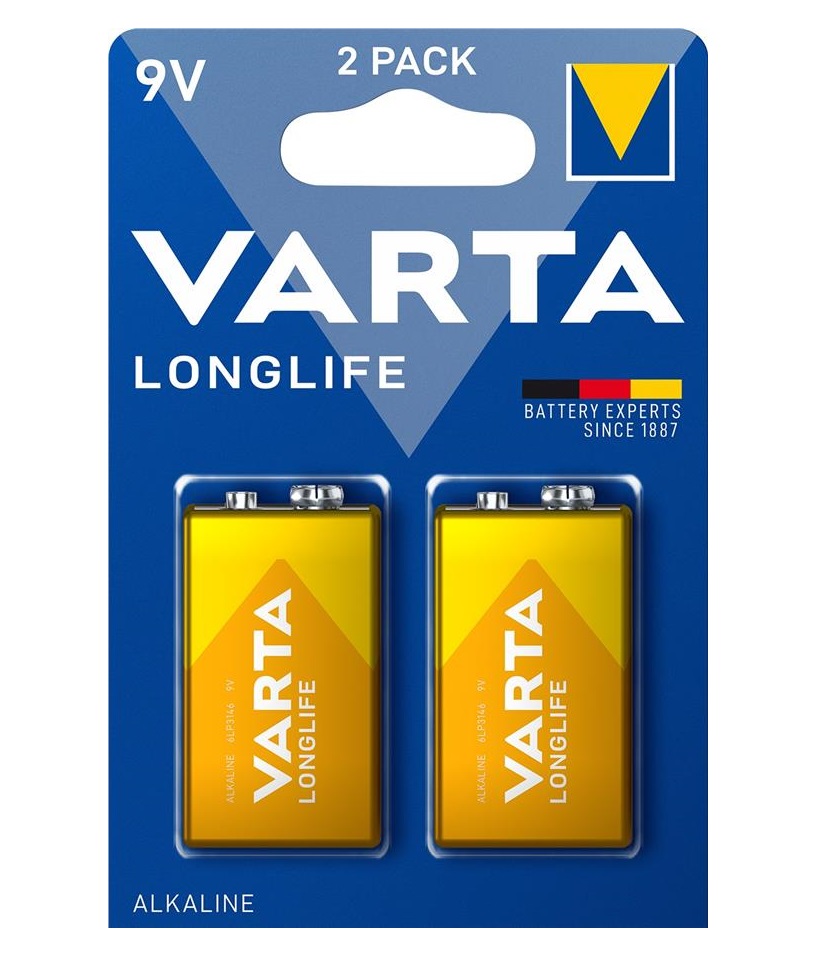 Батарейка VARTA LONGLIFE лужна 6LR61(6LF22, MN1604, MX1604, Крона) блістер, 2 шт.