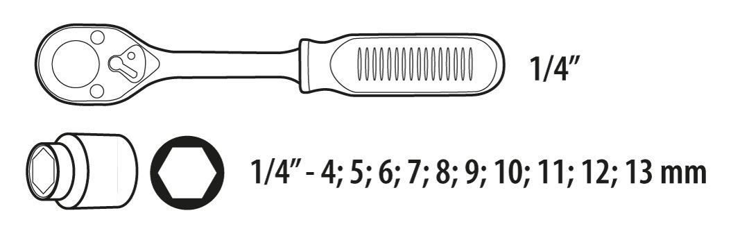 Набір торцевих головок TOPEX, 1/4", 11шт, з тріскачкою, CrV