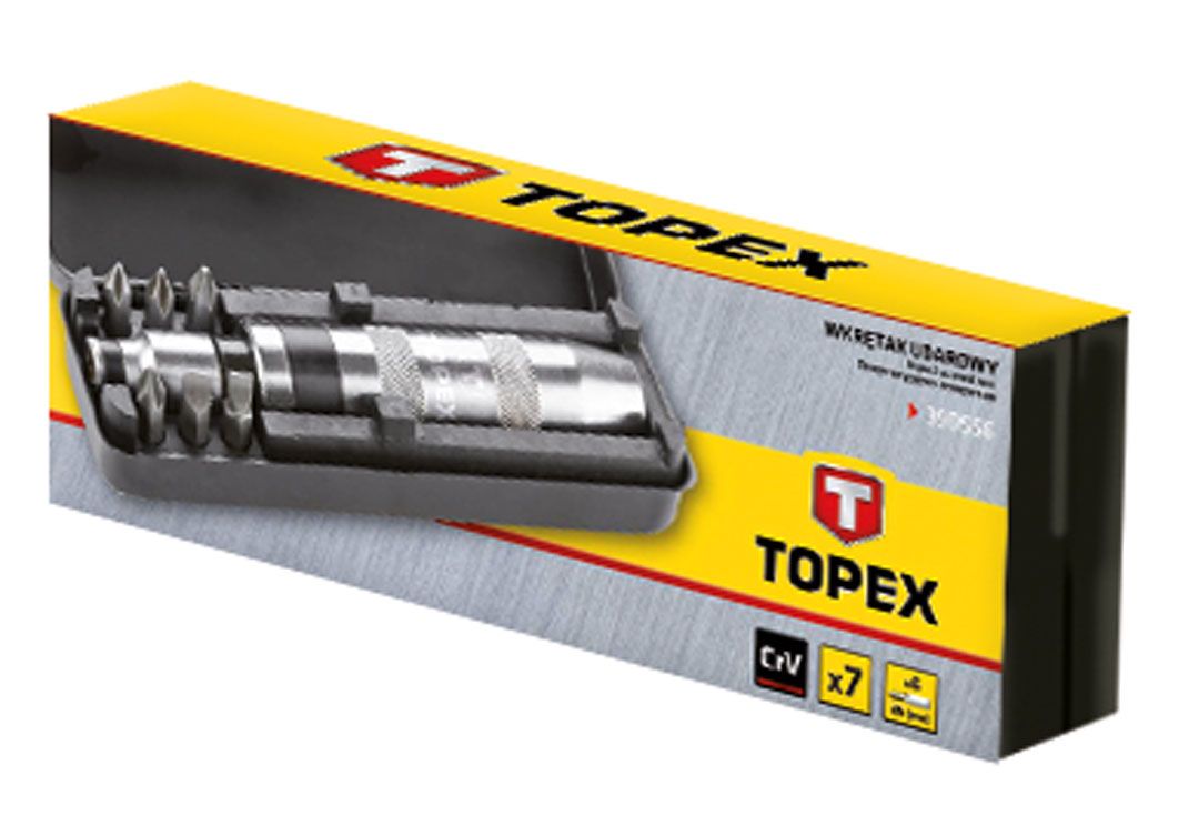 Отвертка TOPEX битодержатель 1/4", ударный, 6 бит, SL,PH, сталь CrV