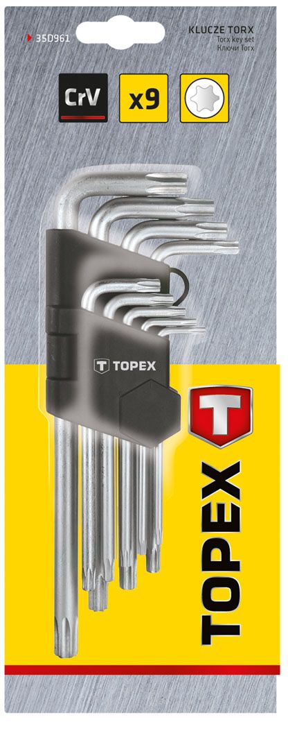 Ключі Torx TOPEX, набір 9шт, довгі, CrV, T10-T50