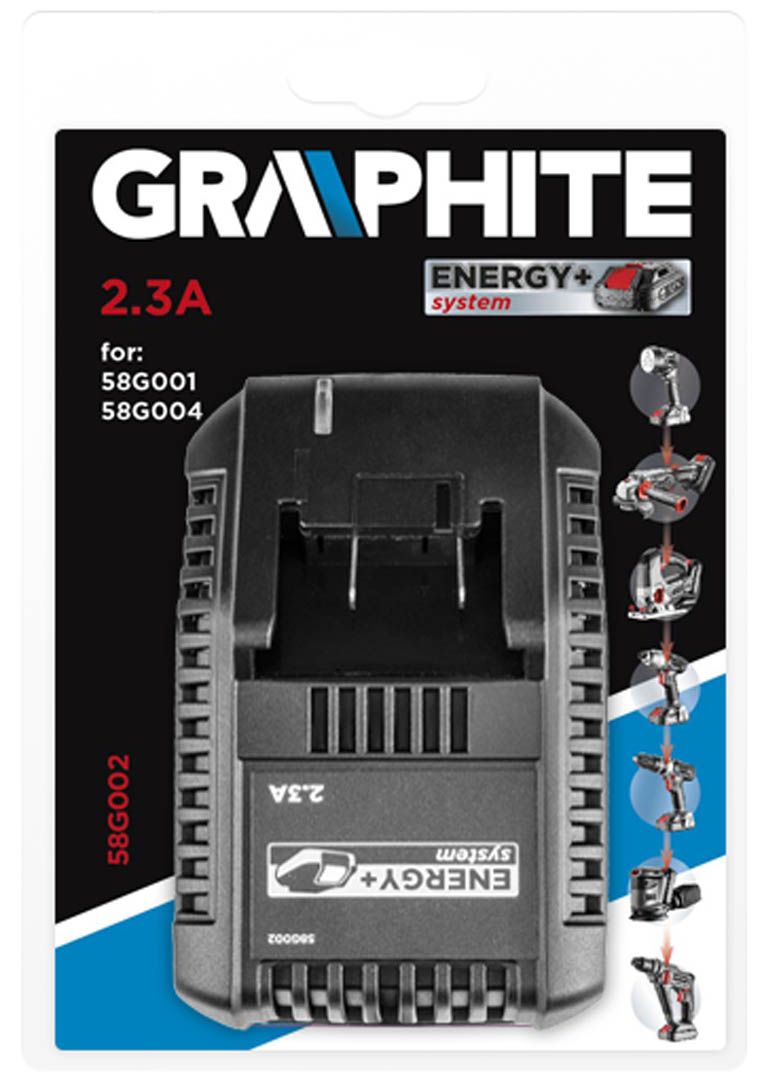 Зарядний пристрій GRAPHITE, для Energy+, 18В, 2.3А, система контролю напруги та температури, шнур 2м