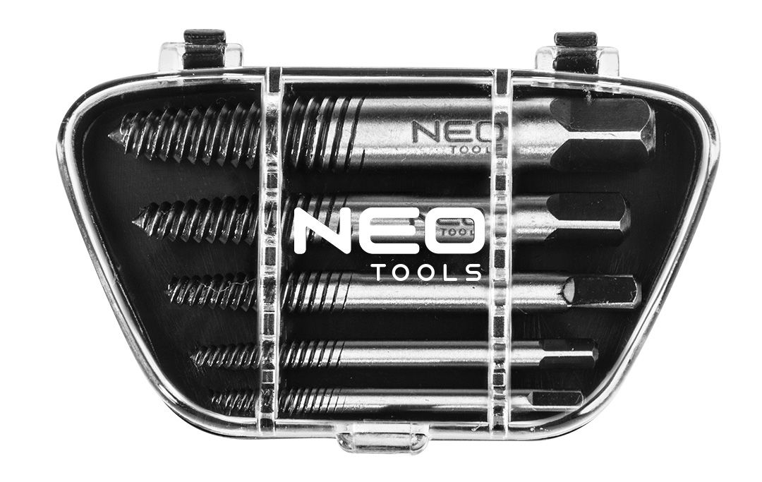 Екстрактори для зламаних гвинтів Neo Tools, набір 5шт, для гвинтів М3-18мм, CrMo, футляр