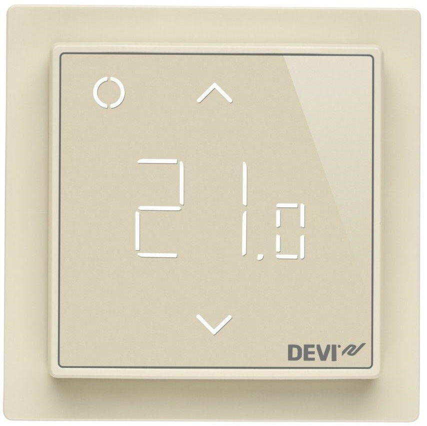 Терморегулятор Devi Devireg Smart, +5...45 °C, електронний, Wi-Fi, вбудований, дротовий датчик, 16A, 230В, слонова кістка