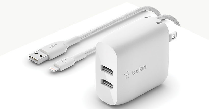 Мережевий ЗП Belkin Home Charger 24W DUAL USB 2.4A, Lightning 1m, white (WCD001VF1MWH)