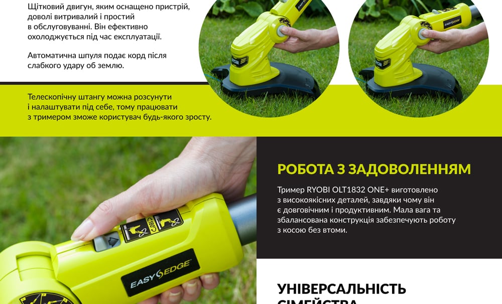 Тример садовий акумуляторний Ryobi ONE+ OLT1832