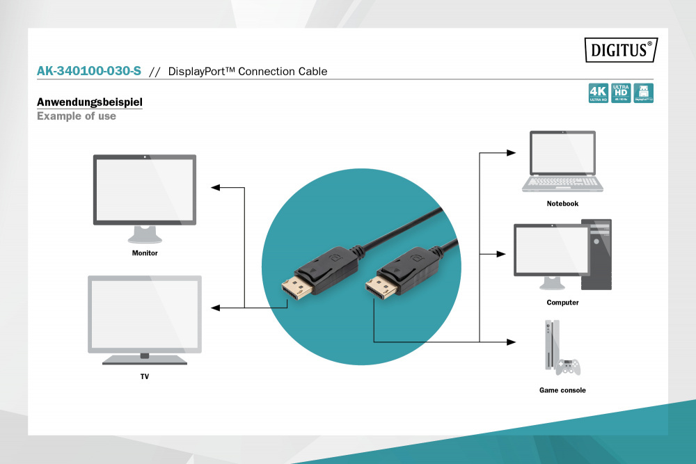 Кабель DIGITUS DisplayPort UHD 4K, M/M, 3 м (AK-340100-030-S)