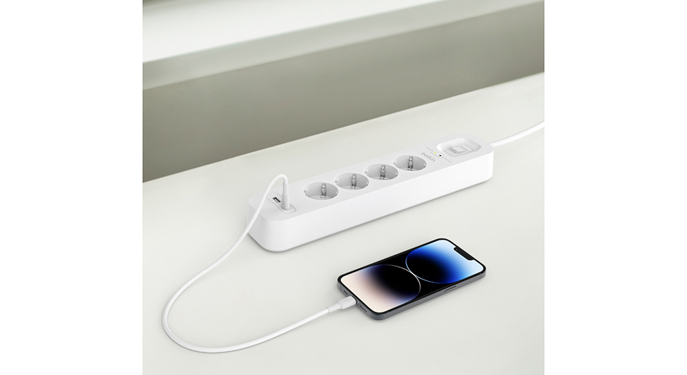 Мережевий фільтр Belkin 4хSchuko, USB-A/USB-C 18Вт, 16А із захистом від перенапруги, 2м