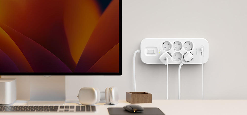 Мережевий фільтр Belkin 6хSchuko, USB-A/USB-C 18Вт, 16А із захистом від перенапруги, 2м