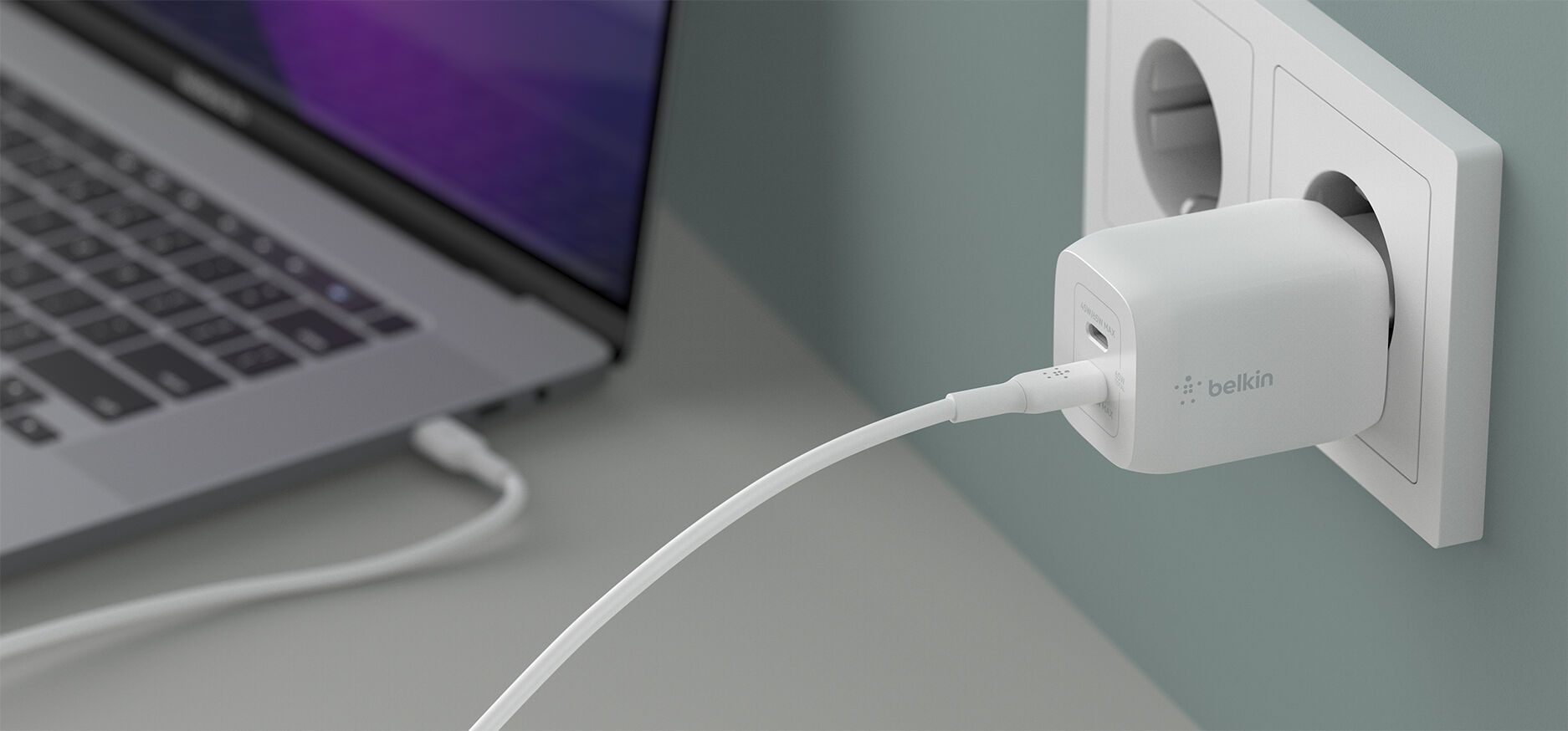 Мережевий ЗП Belkin Home Charger 65W GAN PD PPS Dual USB-C – USB-C 2m (WCH013VF2MWH-B6)