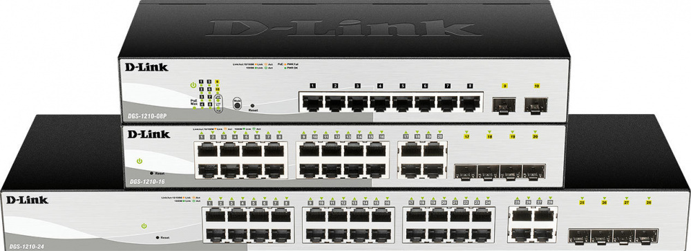 Комутатор D-Link DGS-1210-08P/E 8x1GE PoE, 2xSFP