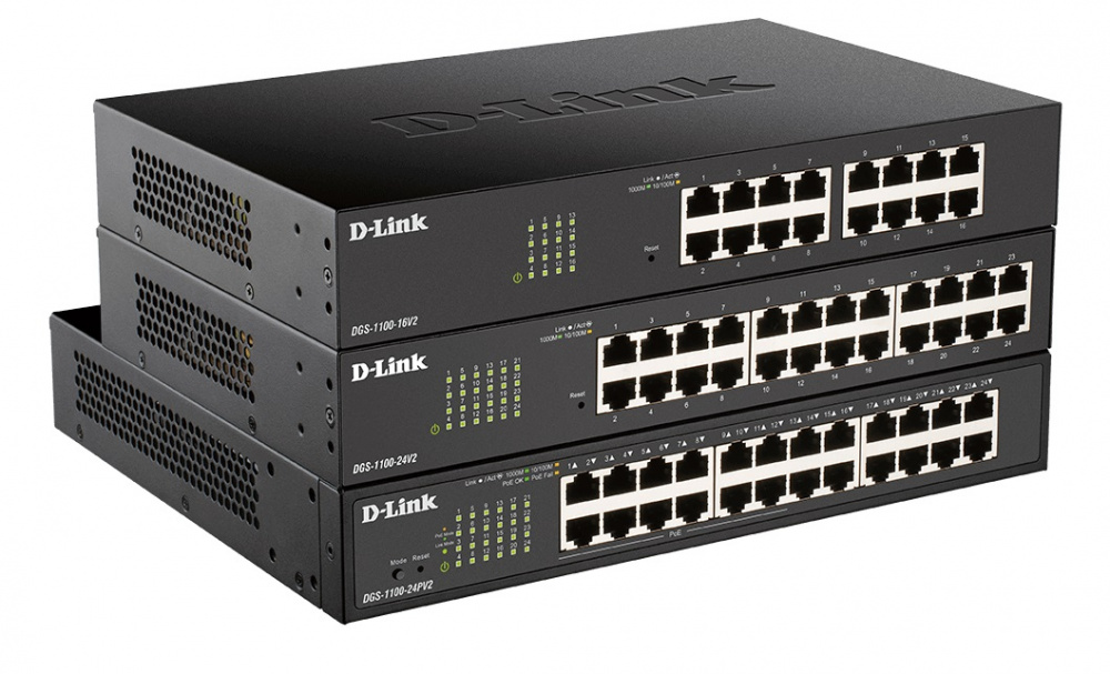 Комутатор D-Link DGS-1100-24PV2/E 24xGE (1-12 PoE) EasySmart (DGS-1100-24PV2/E)