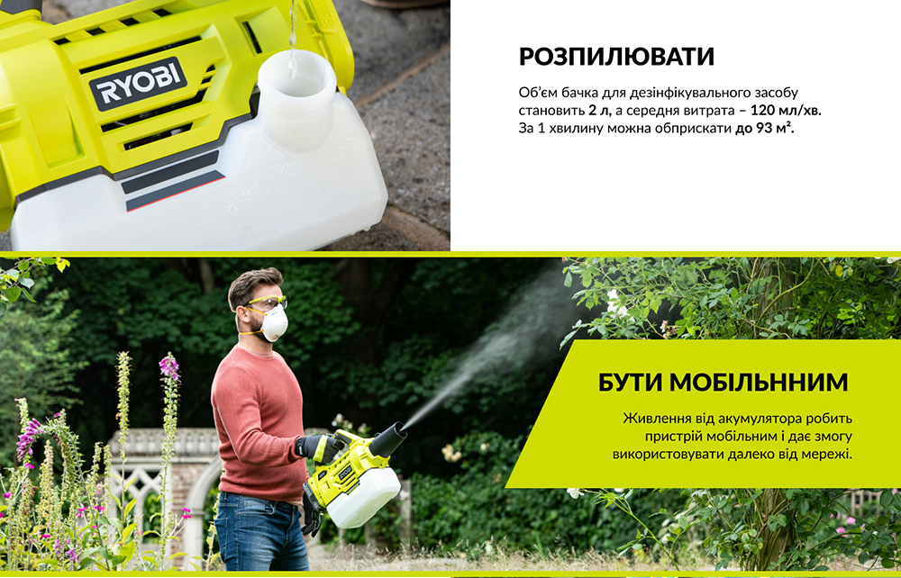 Обприскувач-розпилювач Ryobi ONE+ RY18FGA-0 (без АКБ та ЗУ)