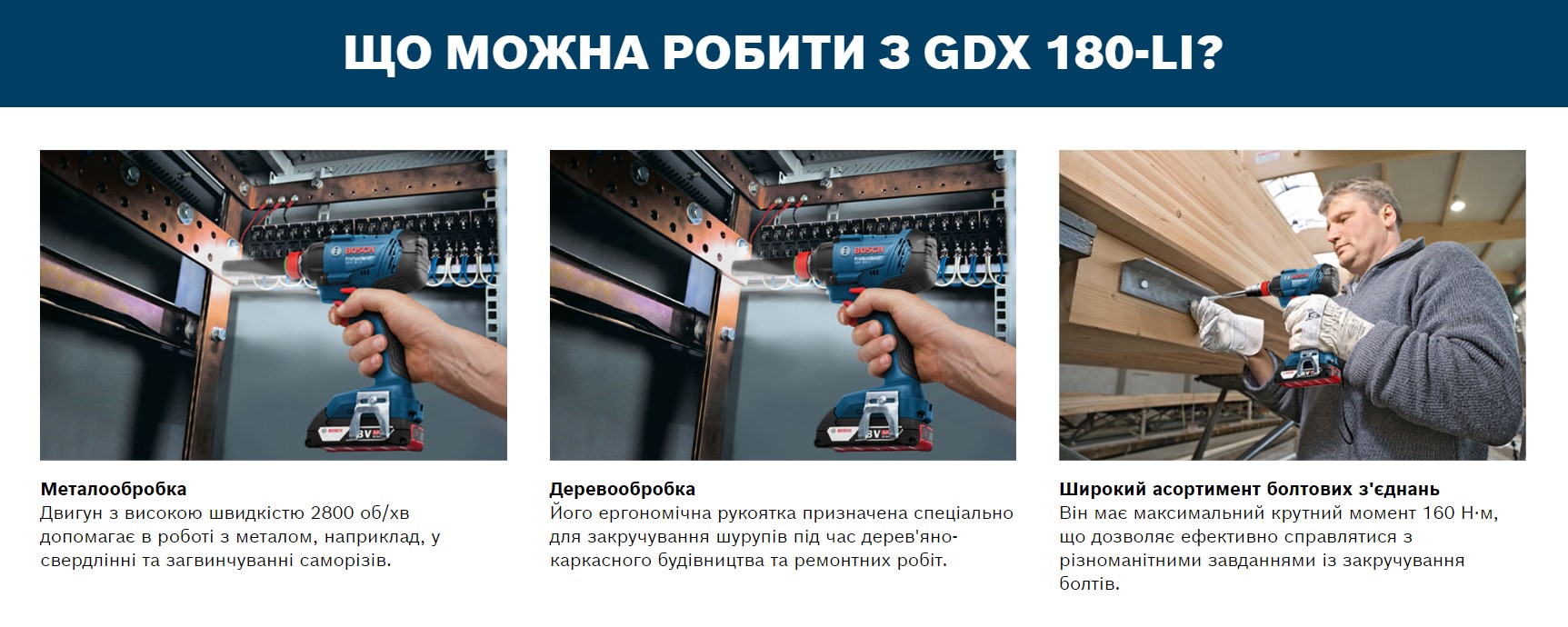 Гайковерт ударний Bosch GDX 180-Li, акумулятор, 2х18 В, 180 Нм, M6-M14, 1.1кг, кейс (06019G5223)