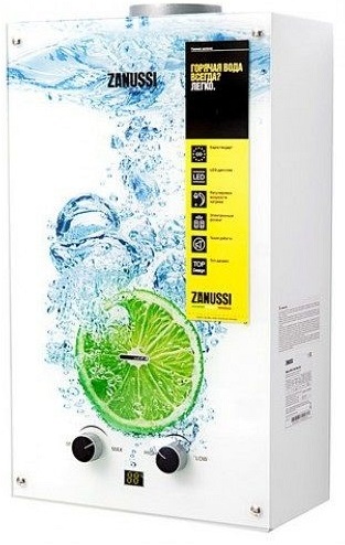 Газова колонка Zanussi GWH 10 Fonte Glass Glass Lime, 10 л/хв., 20 кВт, розпалювання від батарейок